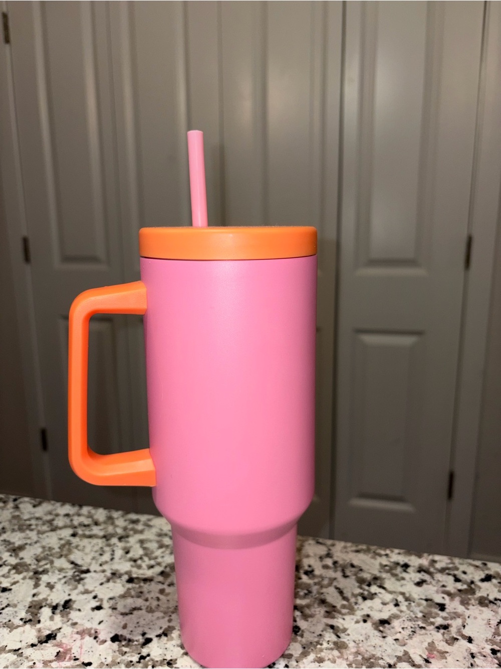 Amazon Pink and Orange Travel Tumbler with Handle and Straw